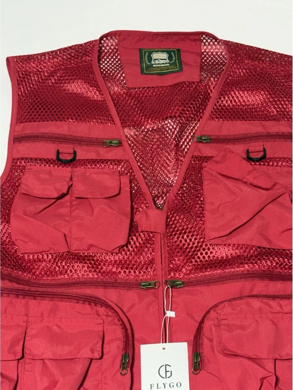 Outdoor Fishing Vest Large Red Flygo Mens Mesh Quick Dry Multi Pocket Outdoors